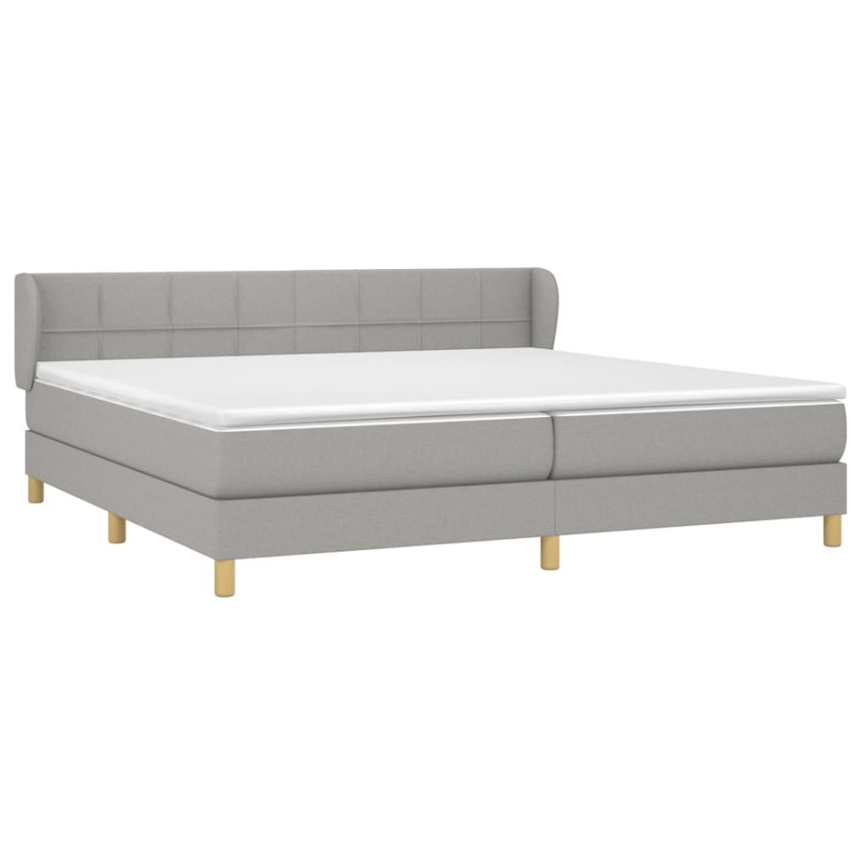 Pat box spring cu saltea, gri deschis, 200x200 cm, textil - 2 | YEO