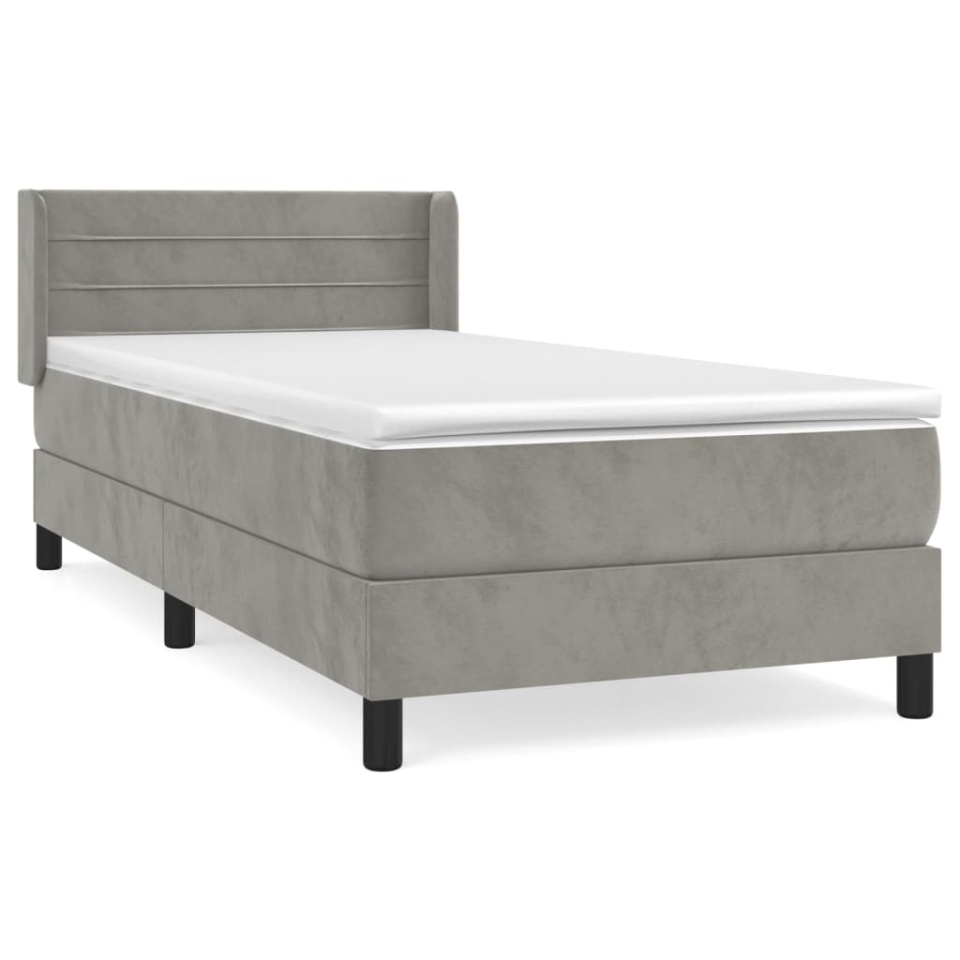 Pat box spring cu saltea, gri deschis, 90x190 cm, catifea - 1 | YEO