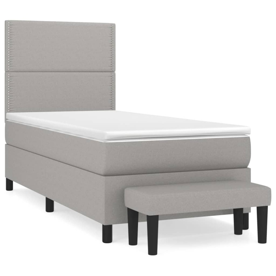 Pat box spring cu saltea, gri deschis, 90x190 cm, textil - 1 | YEO