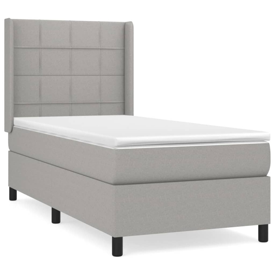 Pat box spring cu saltea, gri deschis, 90x190 cm, textil - 1 | YEO