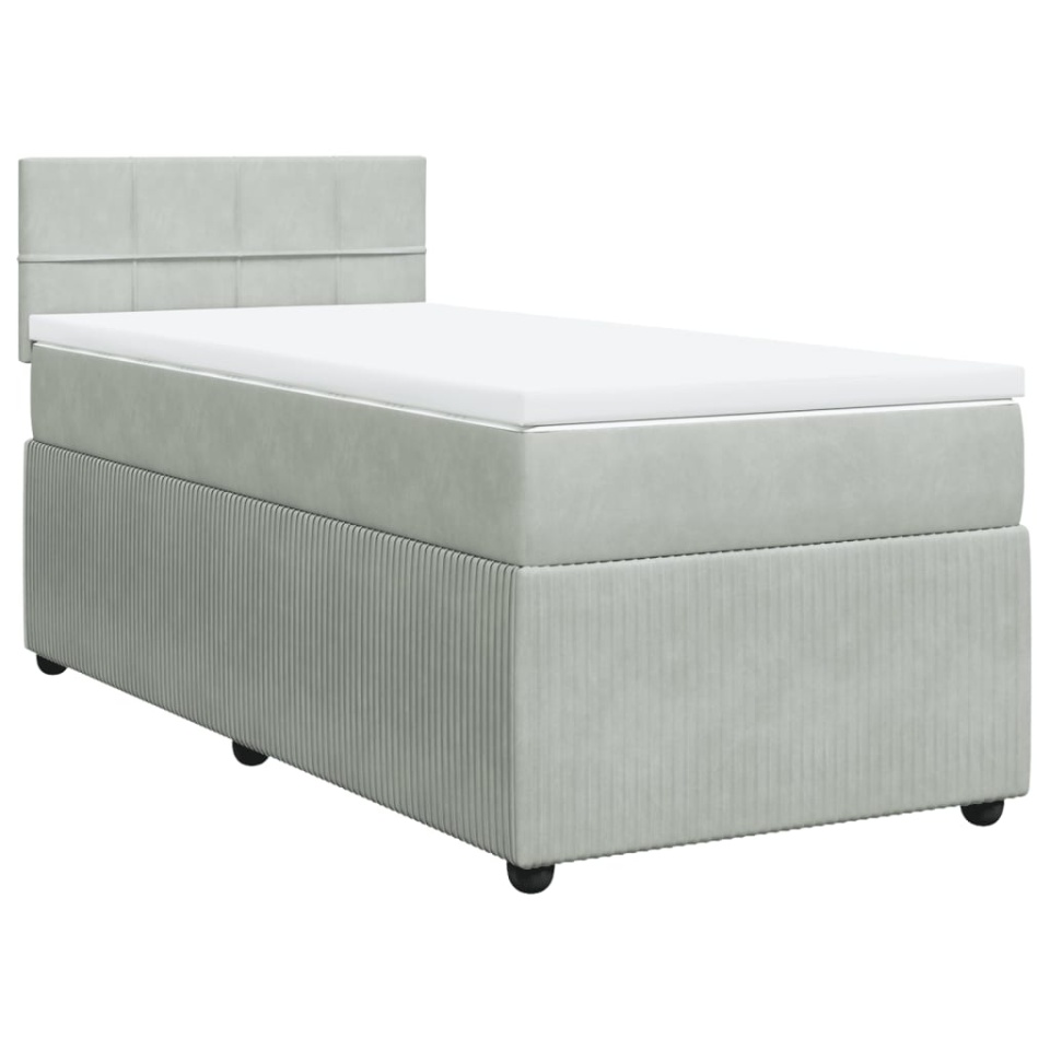Pat box spring cu saltea, gri deschis, 90x200 cm, catifea - 1 | YEO