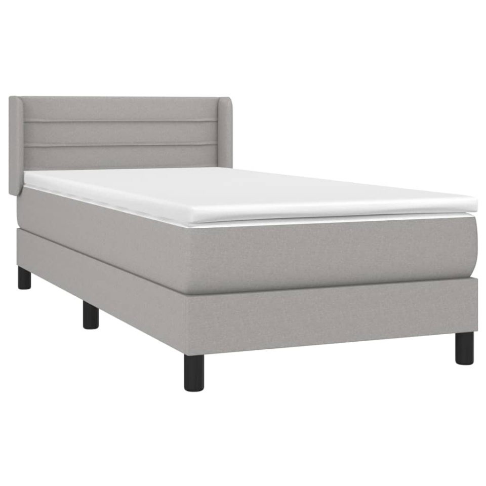 Pat box spring cu saltea, gri deschis, 90x200 cm, textil - 2 | YEO