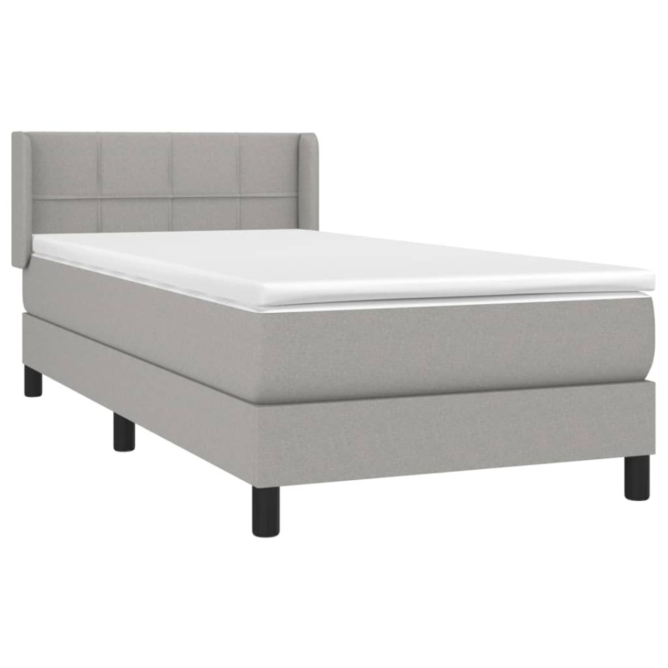 Pat box spring cu saltea, gri deschis, 90x200 cm, textil - 2 | YEO