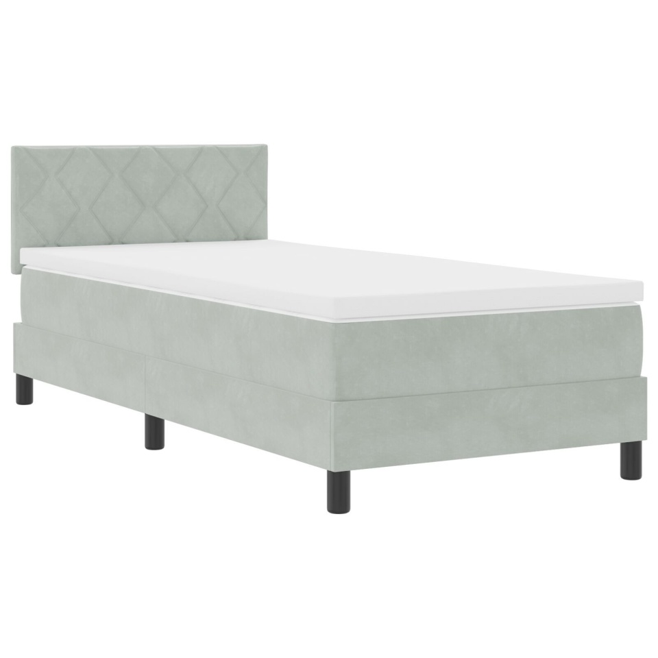 Pat box spring cu saltea, gri deschis, single, catifea - 2 | YEO
