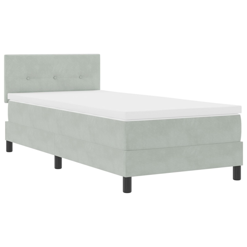 Pat box spring cu saltea, gri deschis, single, catifea - 2 | YEO