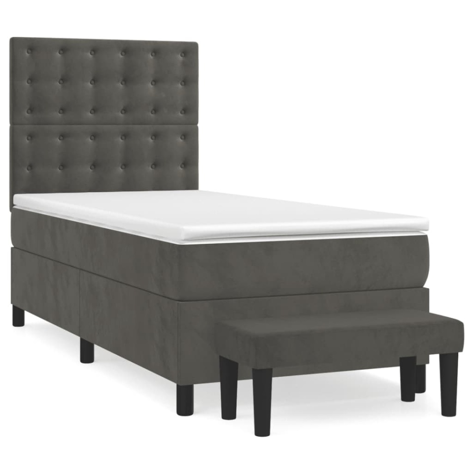 Pat box spring cu saltea, gri închis, 100x200 cm, catifea - 1 | YEO