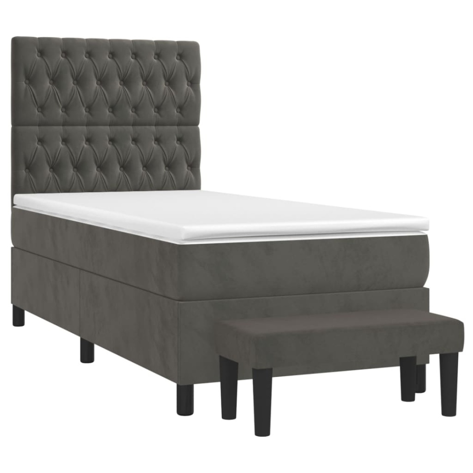 Pat box spring cu saltea, gri închis, 100x200 cm, catifea - 2 | YEO