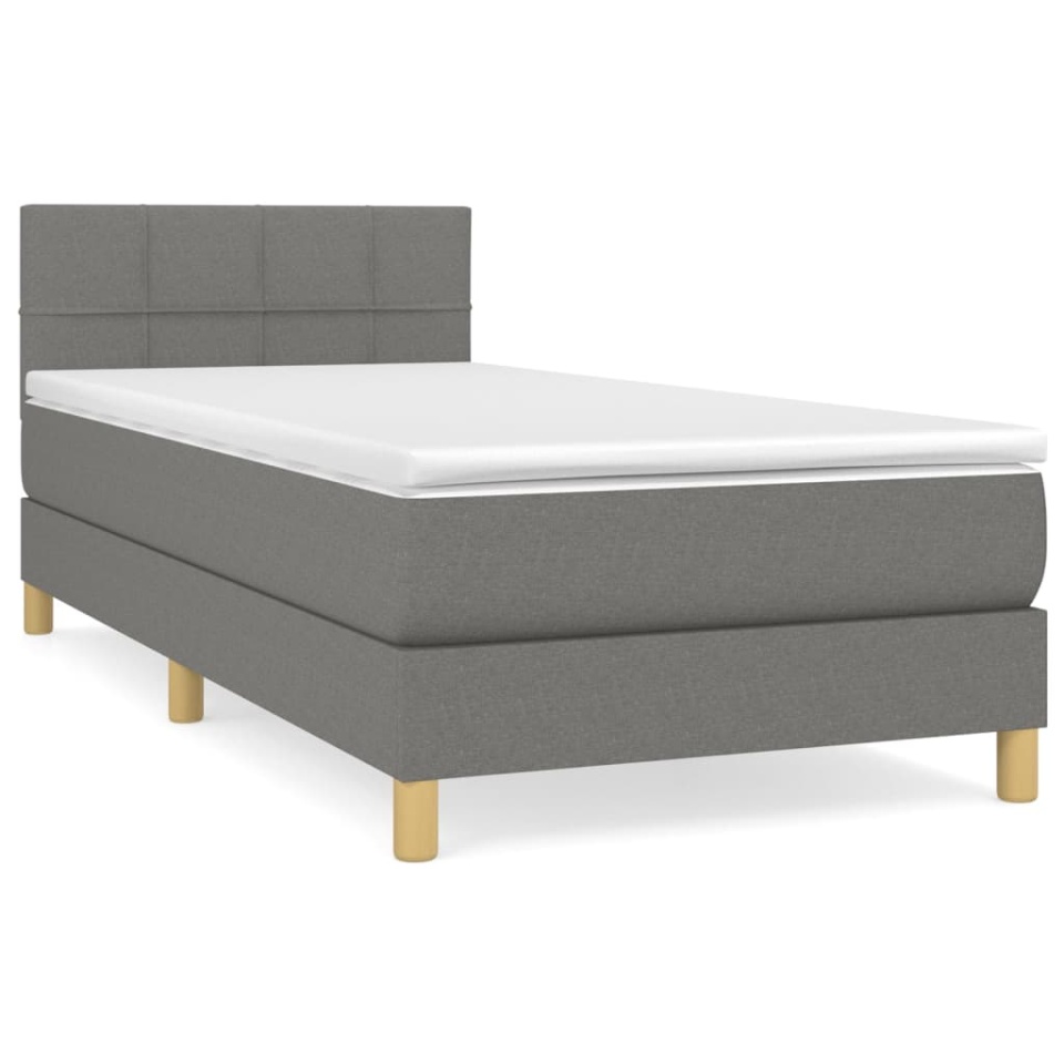 Pat box spring cu saltea, gri închis, 100x200 cm, textil - 1 | YEO