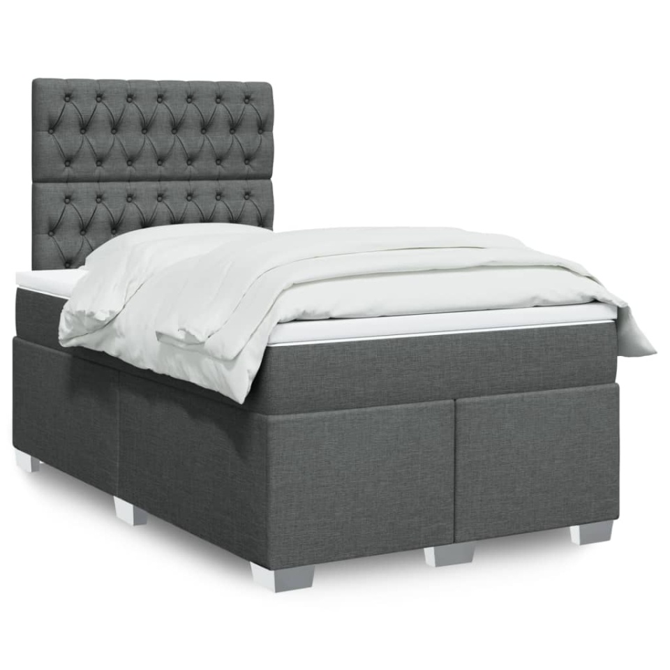 Pat box spring cu saltea, gri închis, 120x190 cm, textil