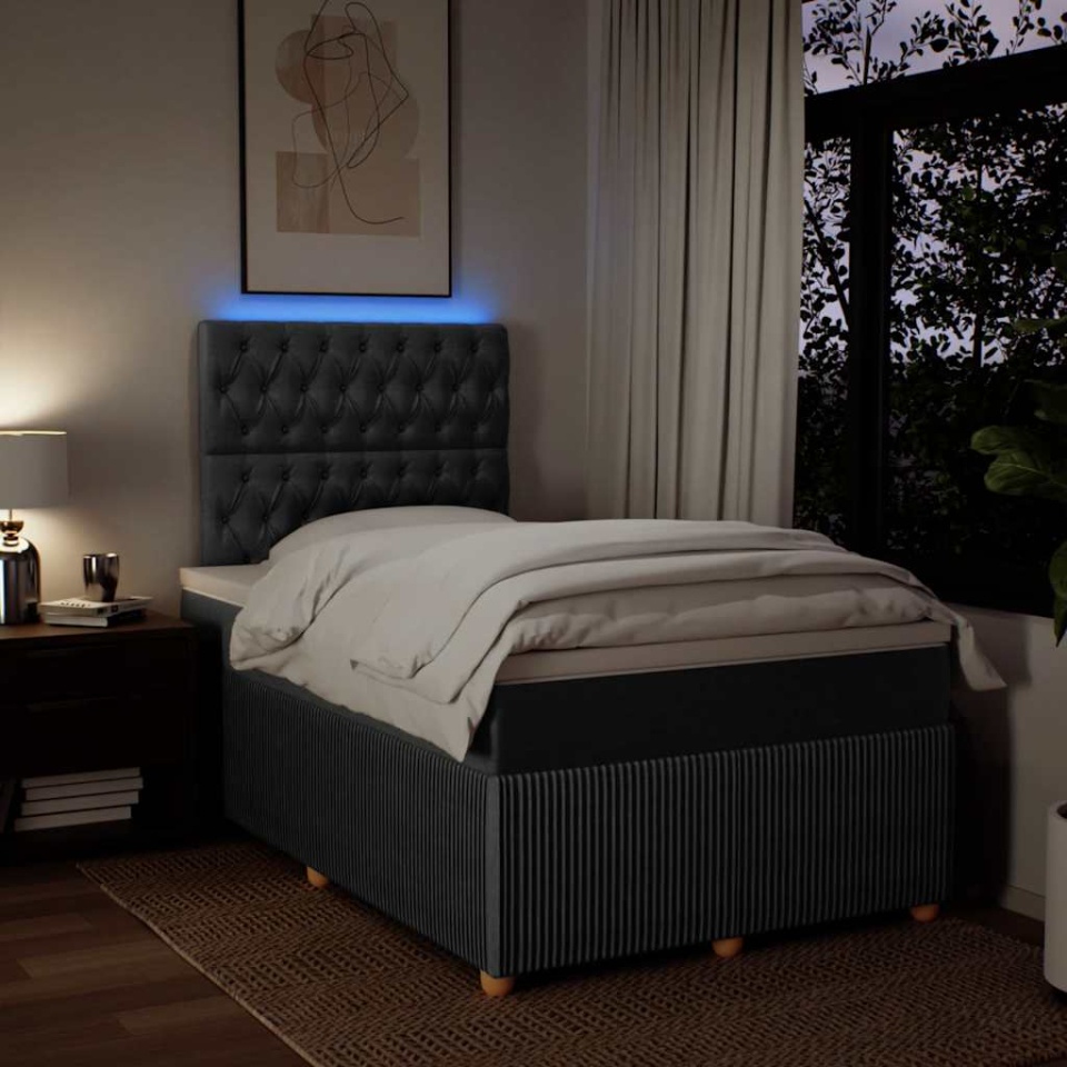 Pat box spring cu saltea, gri închis, 120x190 cm, textil - 3 | YEO