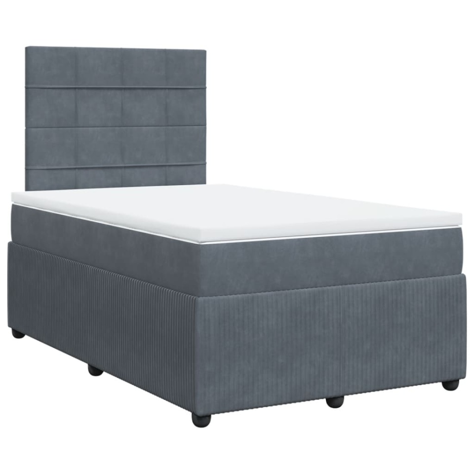 Pat box spring cu saltea, gri închis, 120x200 cm, catifea - 1 | YEO