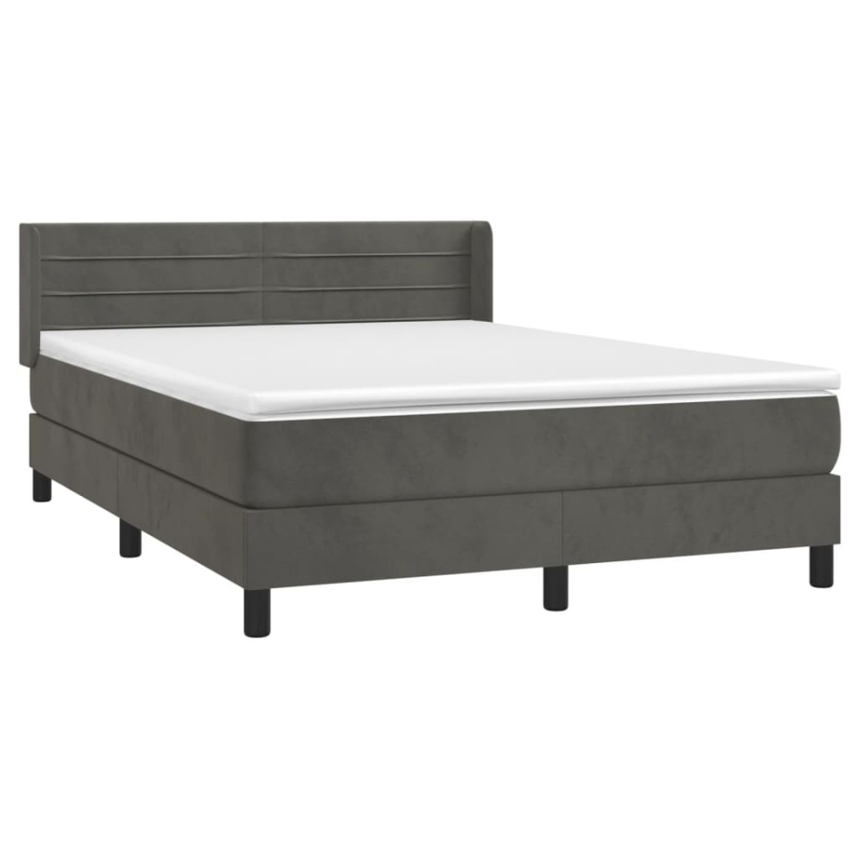 Pat box spring cu saltea, gri închis, 140x190 cm, catifea - 2 | YEO