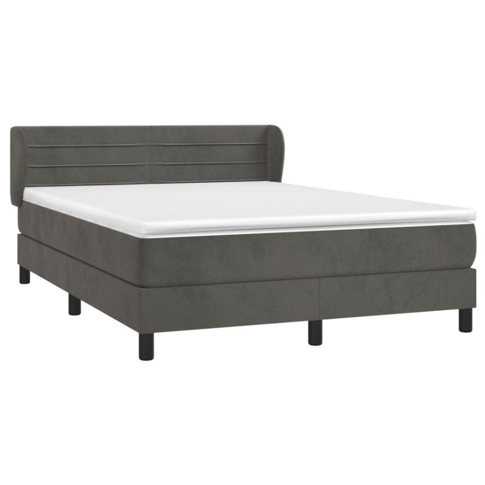 Pat box spring cu saltea, gri închis, 140x200 cm, catifea - 2 | YEO