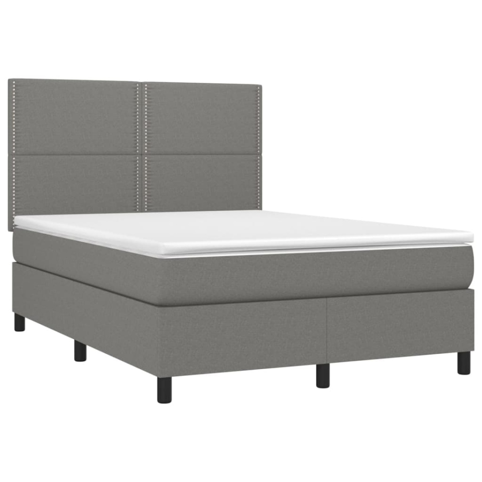 Pat box spring cu saltea, gri închis, 140x200 cm, textil - 2 | YEO