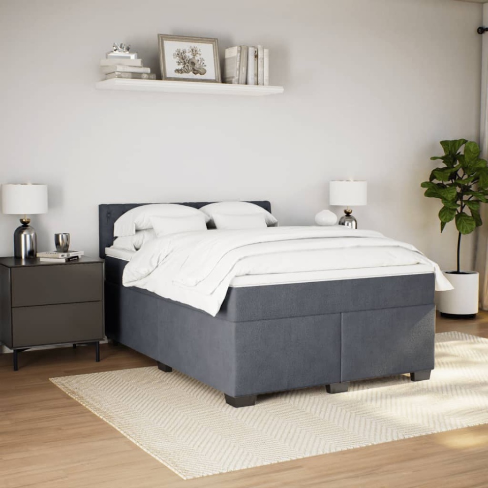 Pat box spring cu saltea, gri închis, 160x200 cm, catifea - 2 | YEO