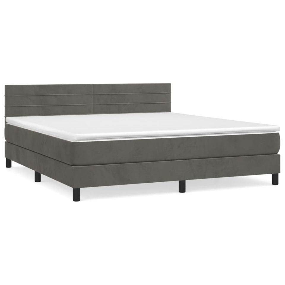 Pat box spring cu saltea, gri închis, 160x200 cm, catifea - 1 | YEO