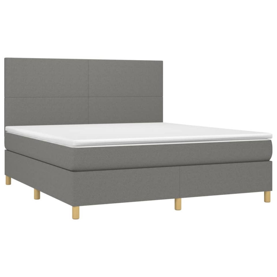 Pat box spring cu saltea, gri închis, 180x200 cm, textil - 2 | YEO