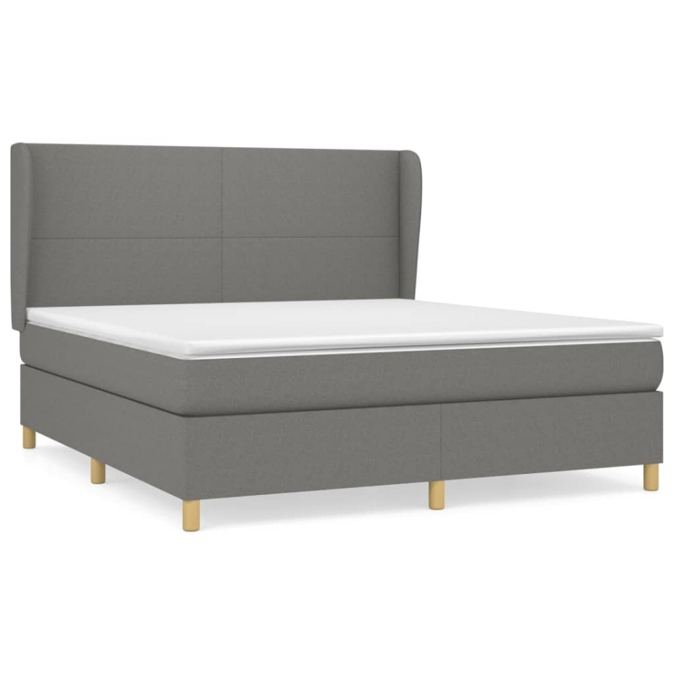 Pat box spring cu saltea, gri închis, 180x200 cm, textil - 1 | YEO