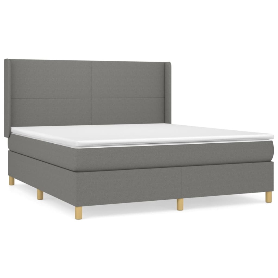 Pat box spring cu saltea, gri închis, 180x200 cm, textil - 1 | YEO