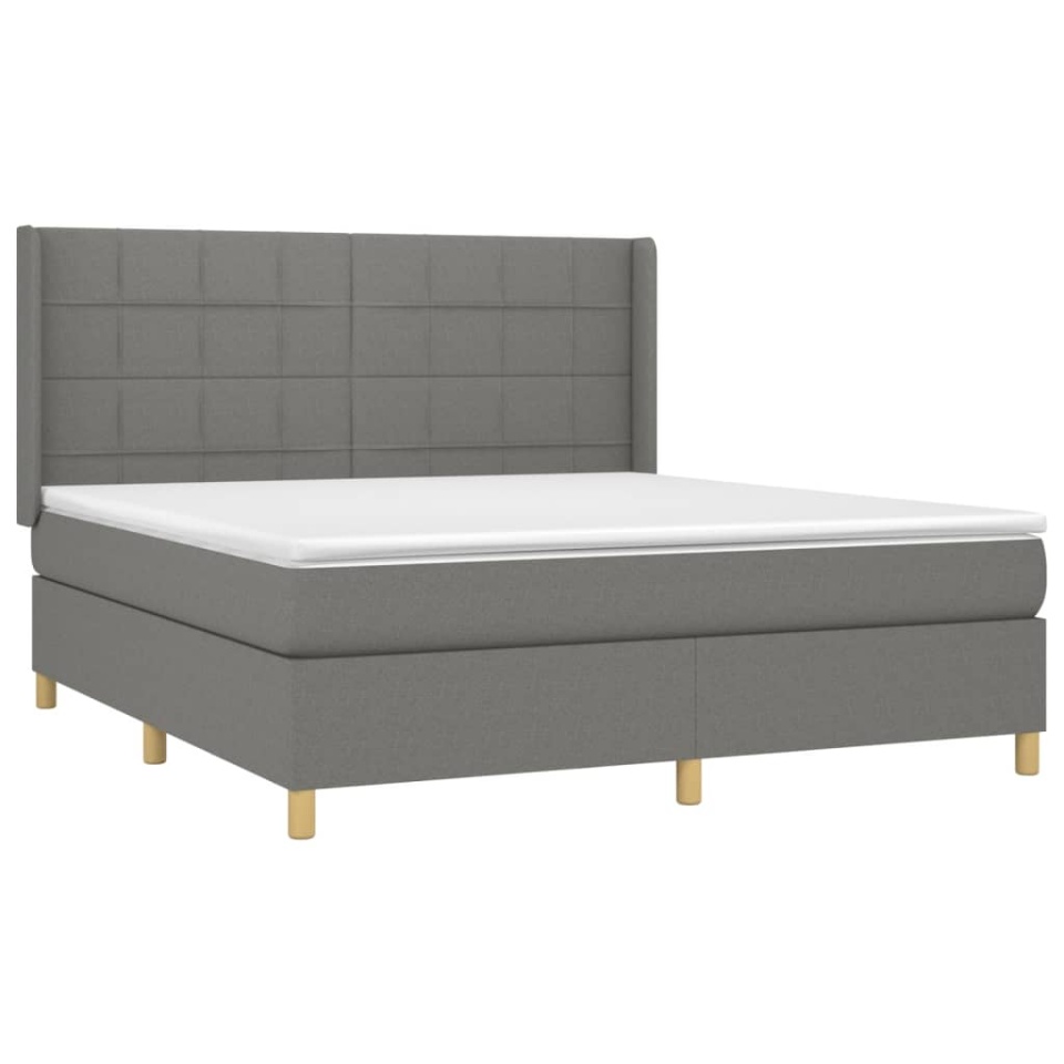 Pat box spring cu saltea, gri închis, 180x200 cm, textil - 2 | YEO