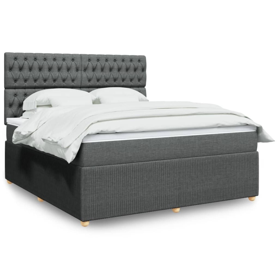 Pat box spring cu saltea, gri închis, 180x200 cm, textil