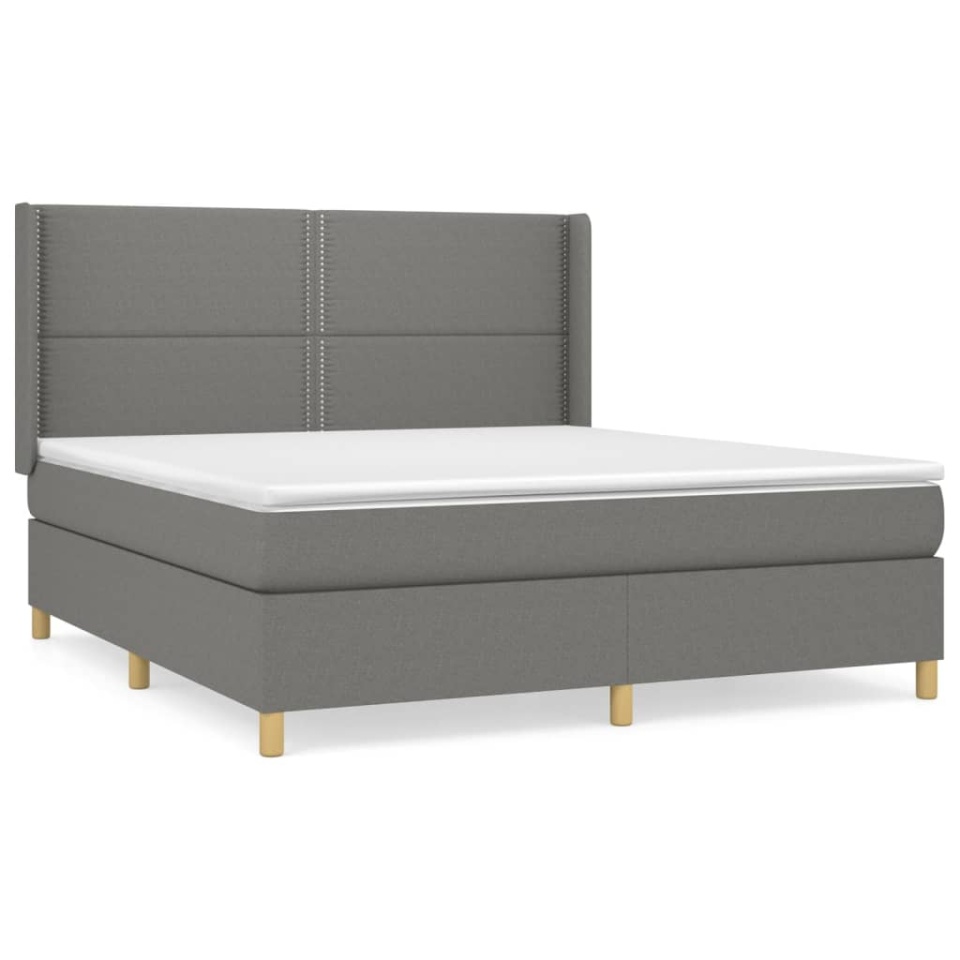 Pat box spring cu saltea, gri închis, 180x200 cm, textil - 1 | YEO