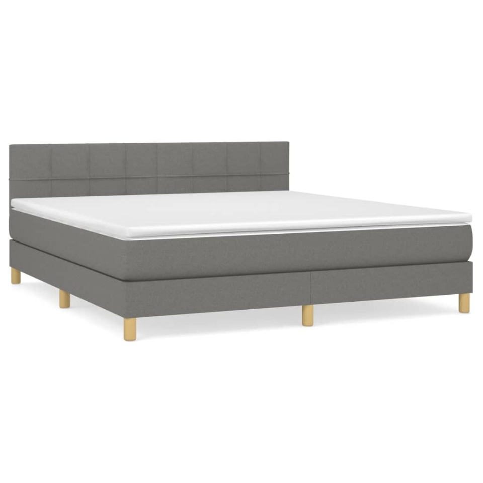 Pat box spring cu saltea, gri închis, 180x200 cm, textil - 1 | YEO