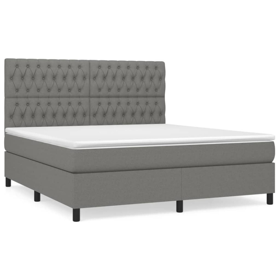 Pat box spring cu saltea, gri închis, 180x200 cm, textil - 1 | YEO
