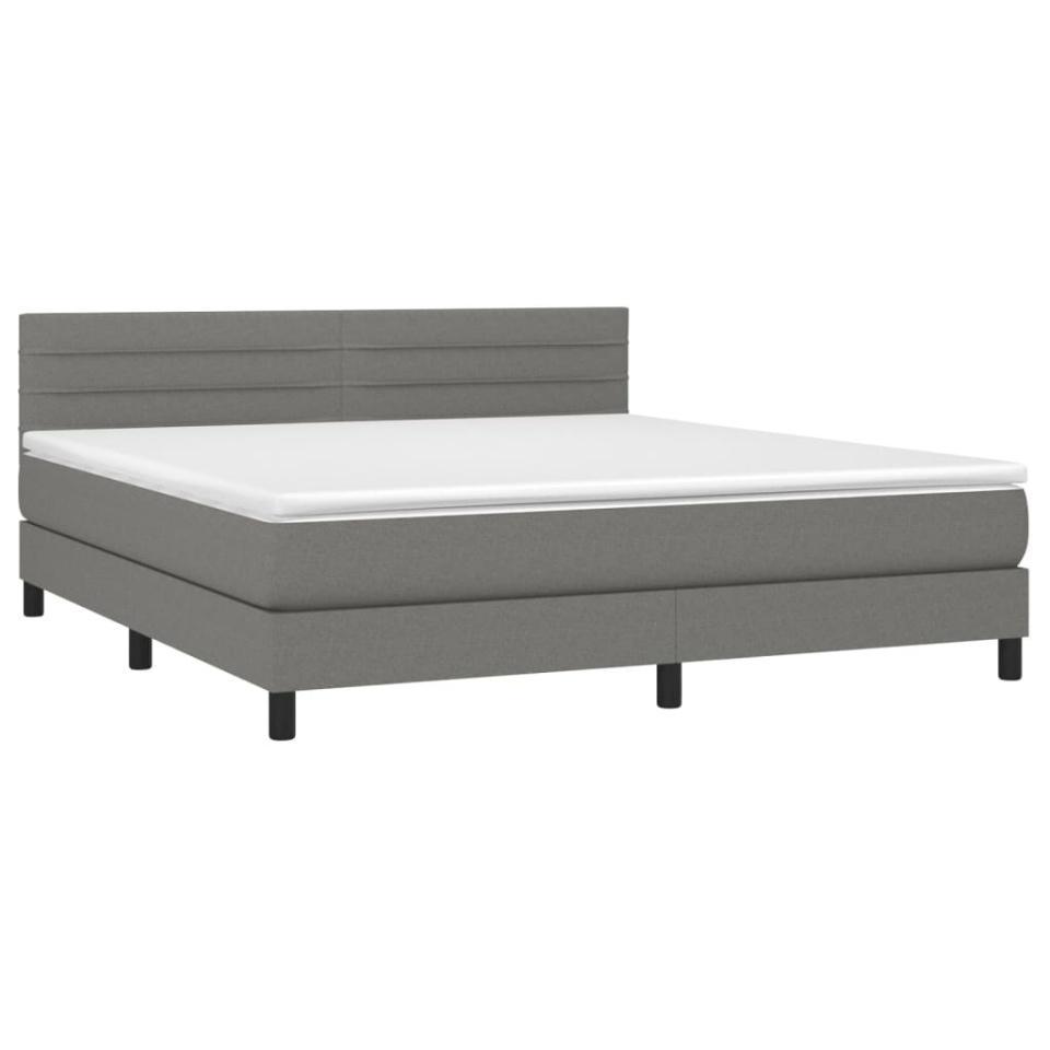 Pat box spring cu saltea, gri închis, 180x200 cm, textil - 2 | YEO