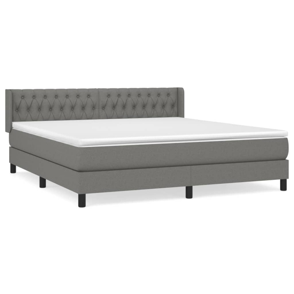 Pat box spring cu saltea, gri închis, 180x200 cm, textil - 1 | YEO