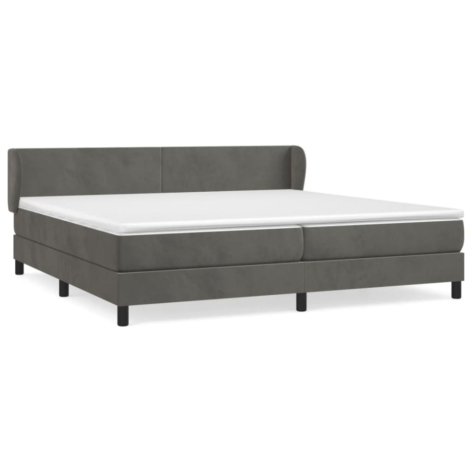 Pat box spring cu saltea, gri închis, 200x200 cm, catifea - 1 | YEO