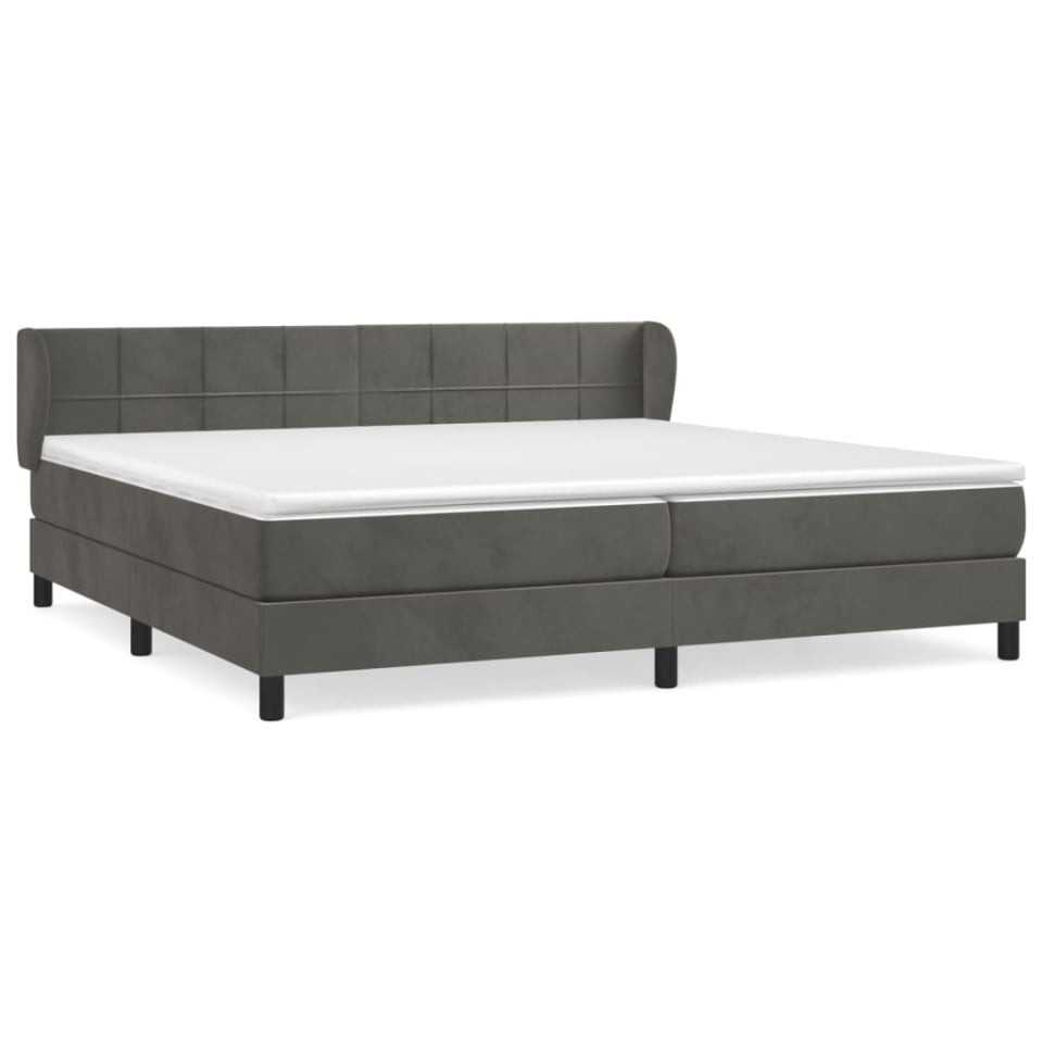 Pat box spring cu saltea, gri închis, 200x200 cm, catifea - 1 | YEO