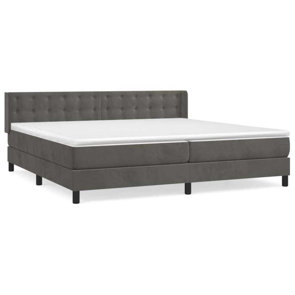 Pat box spring cu saltea, gri închis, 200x200 cm, catifea - 1 | YEO