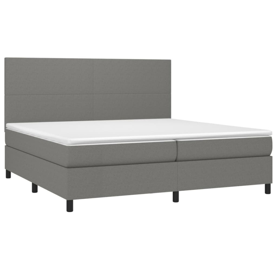 Pat box spring cu saltea, gri închis, 200x200 cm, textil - 2 | YEO