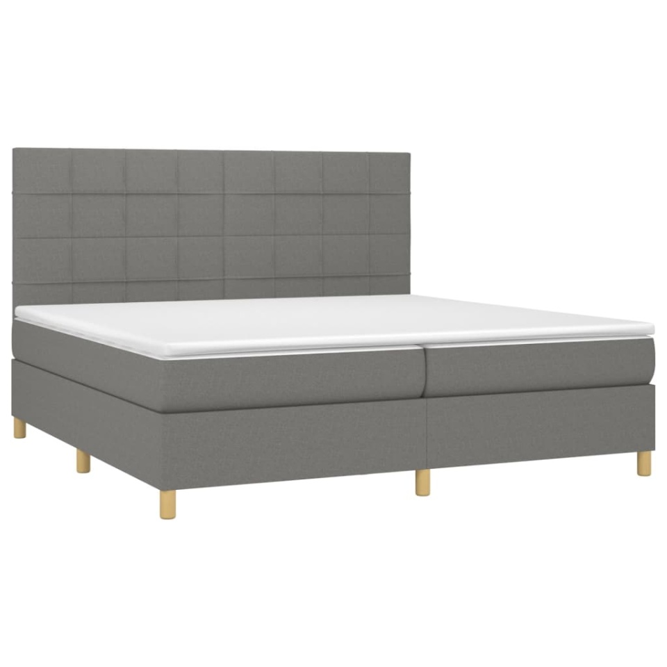 Pat box spring cu saltea, gri închis, 200x200 cm, textil - 2 | YEO