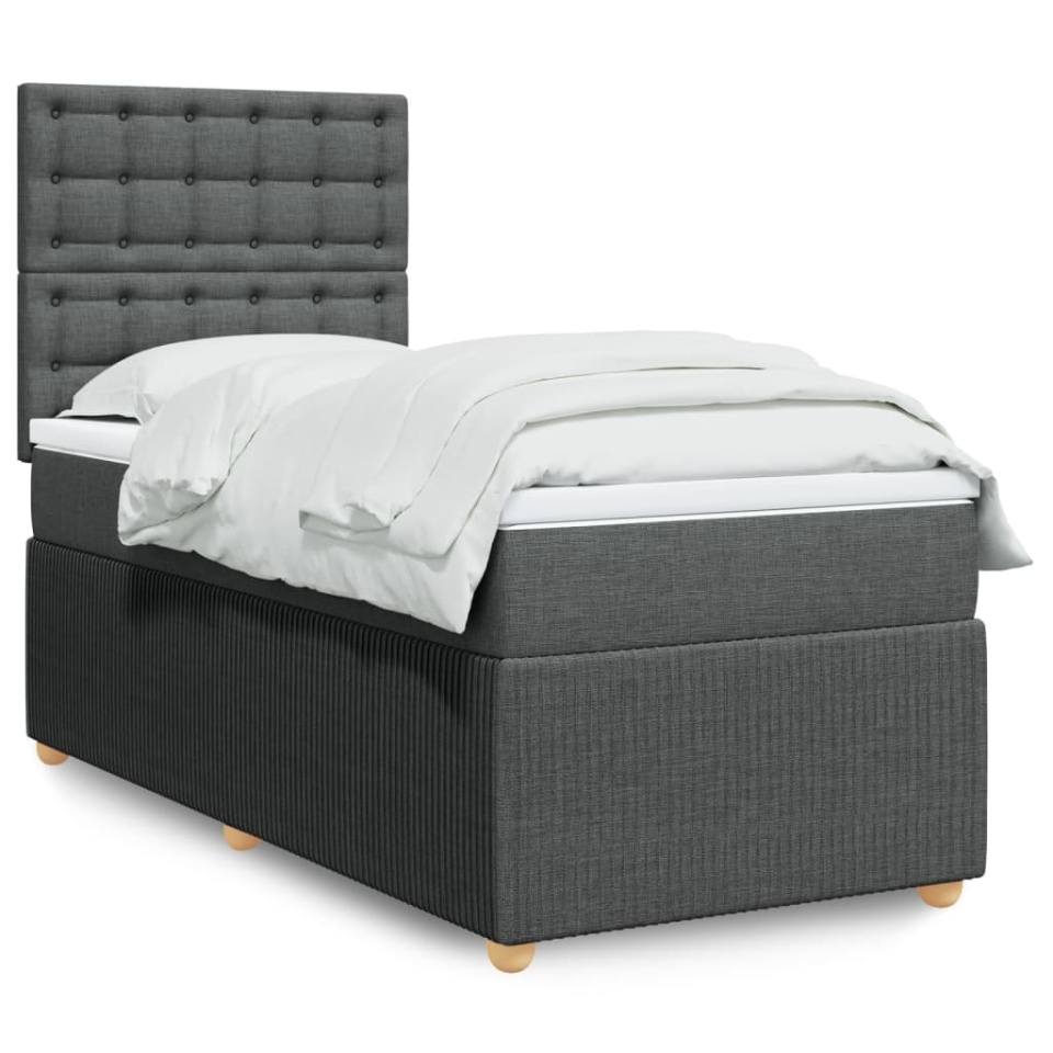 Pat box spring cu saltea, gri închis, 90x190 cm, textil