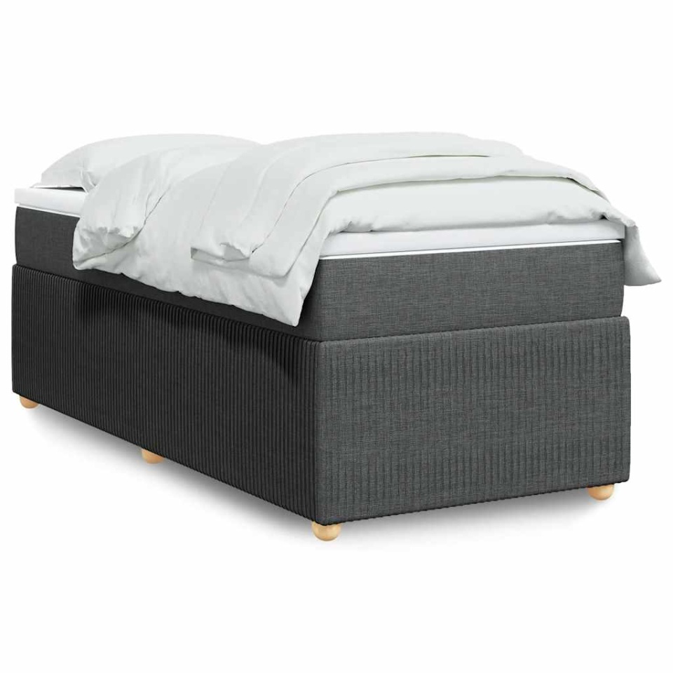 Pat box spring cu saltea, gri închis, 90x190 cm, textil