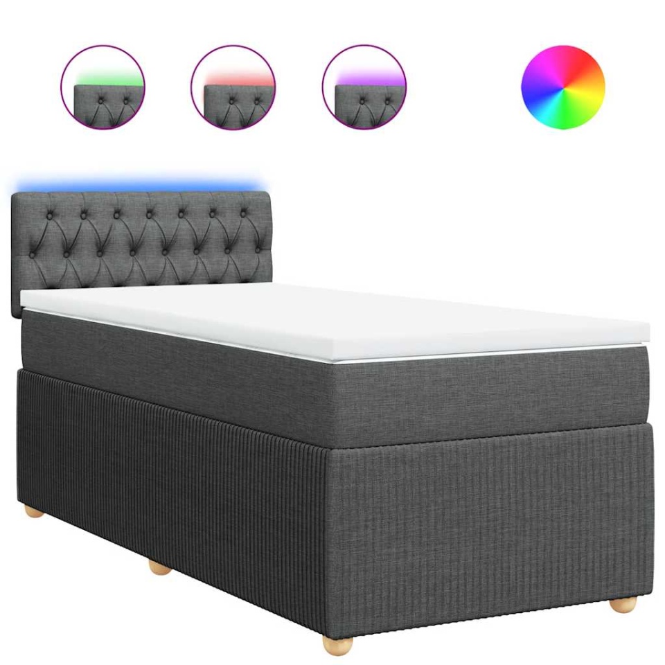 Pat box spring cu saltea, gri închis, 90x190 cm, textil - 1 | YEO