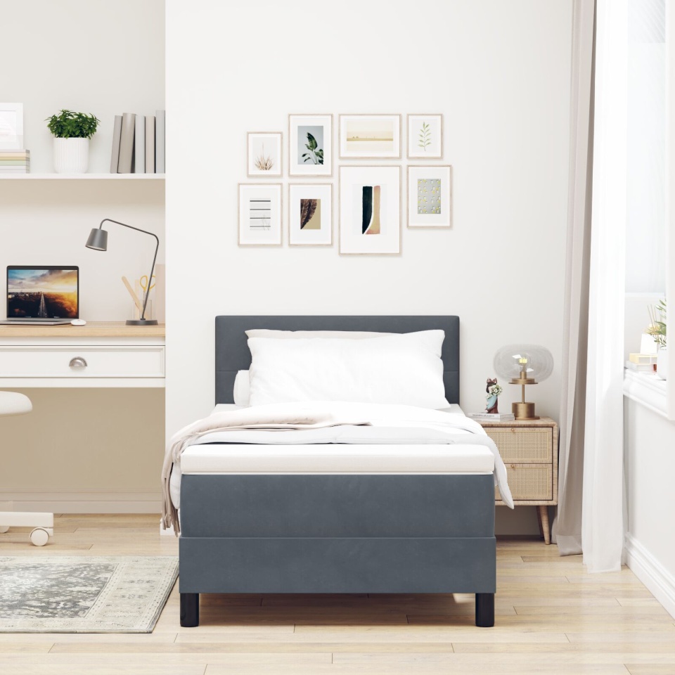Pat box spring cu saltea, gri închis, 90x200 cm, catifea - 3 | YEO
