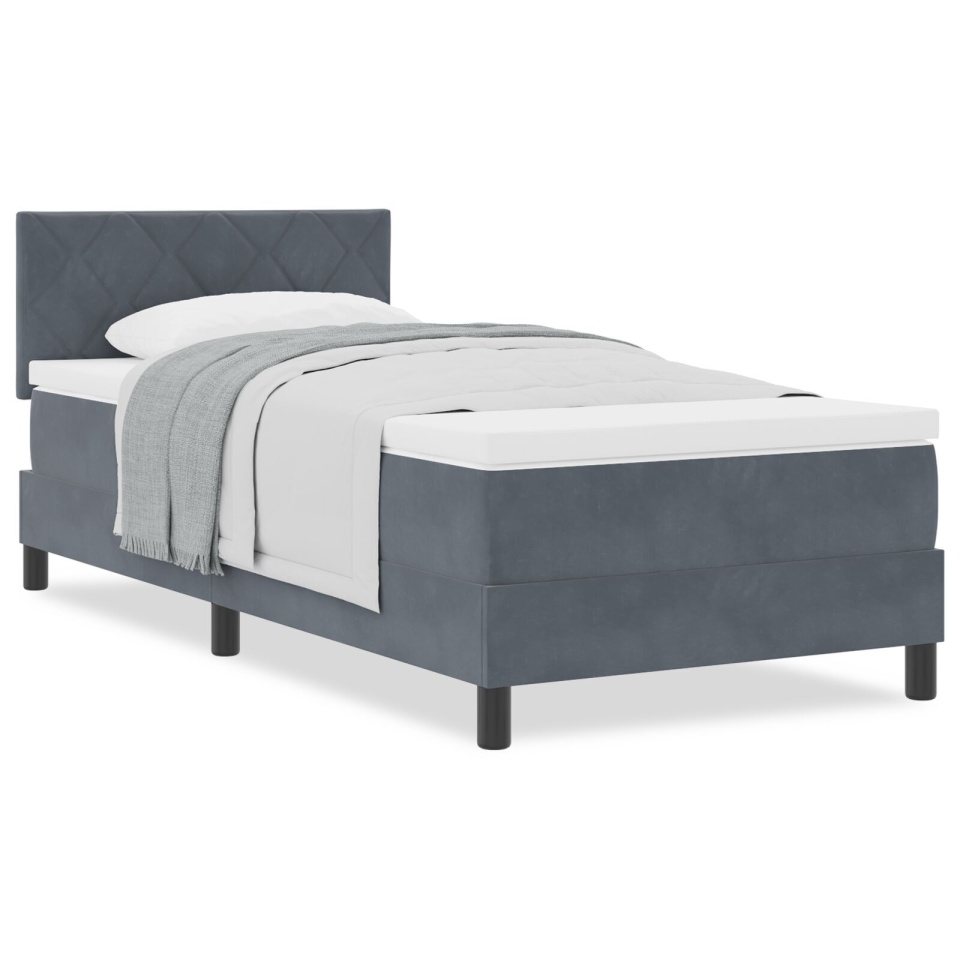 Pat box spring cu saltea, gri închis, single, catifea - 3 | YEO