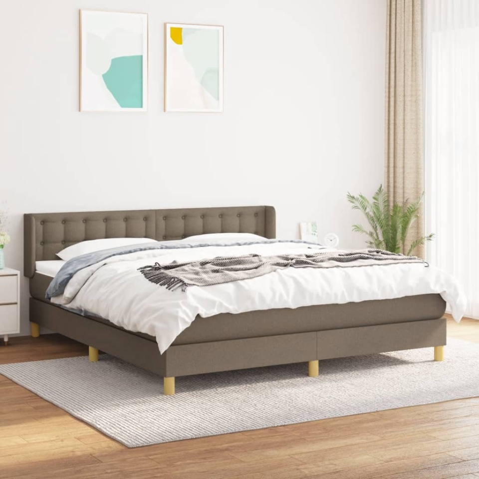 Pat box spring cu saltea, gri taupe, 160x200 cm material textil