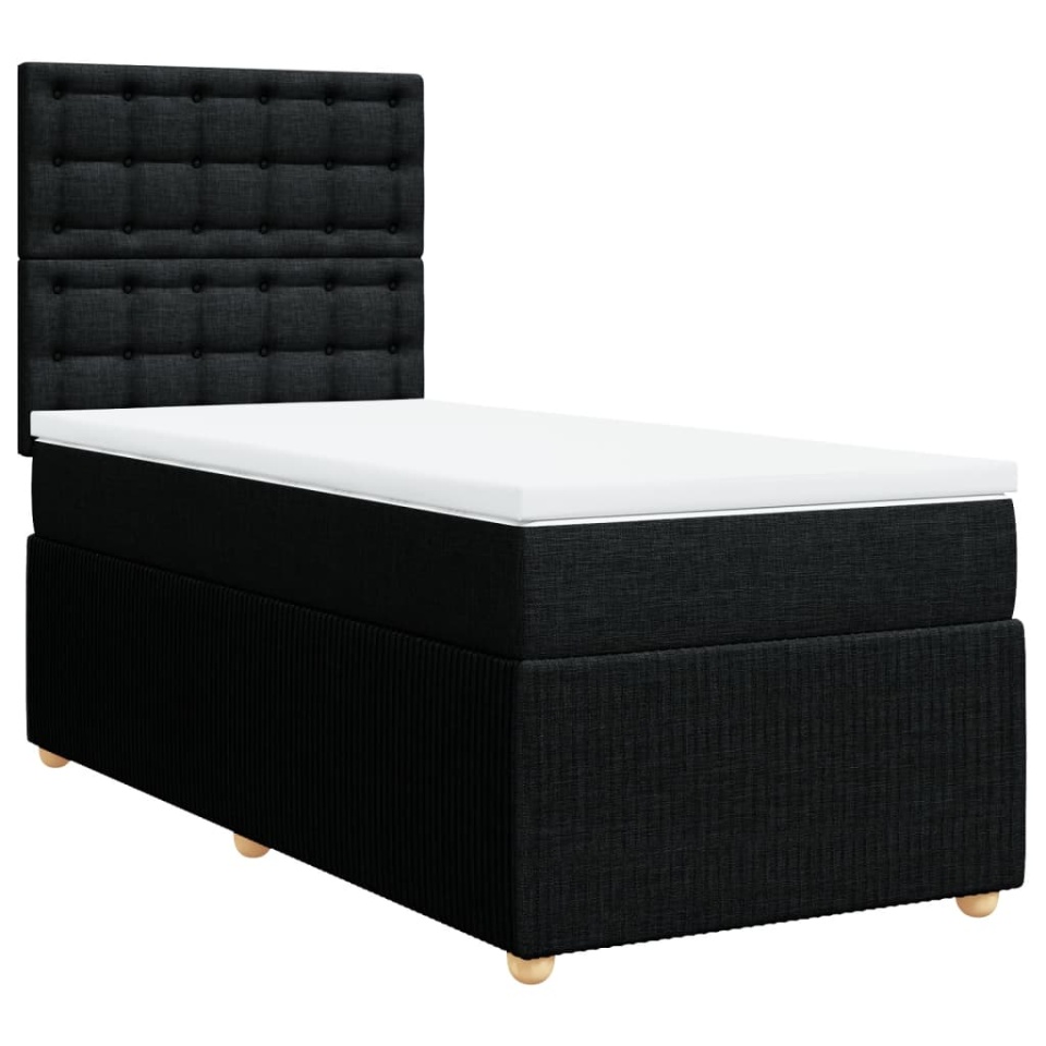 Pat box spring cu saltea, negru, 100x200 cm, textil - 2 | YEO