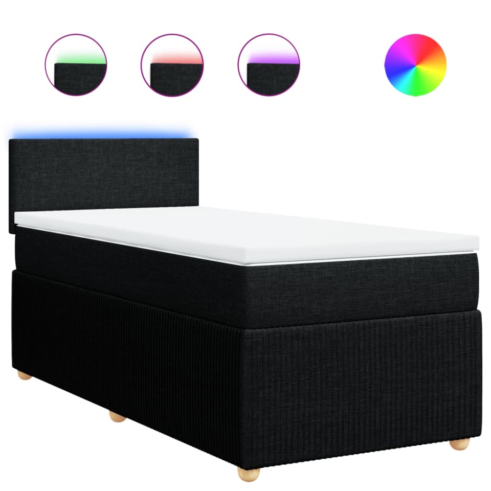 Pat box spring cu saltea, negru, 100x200 cm, textil - 1 | YEO
