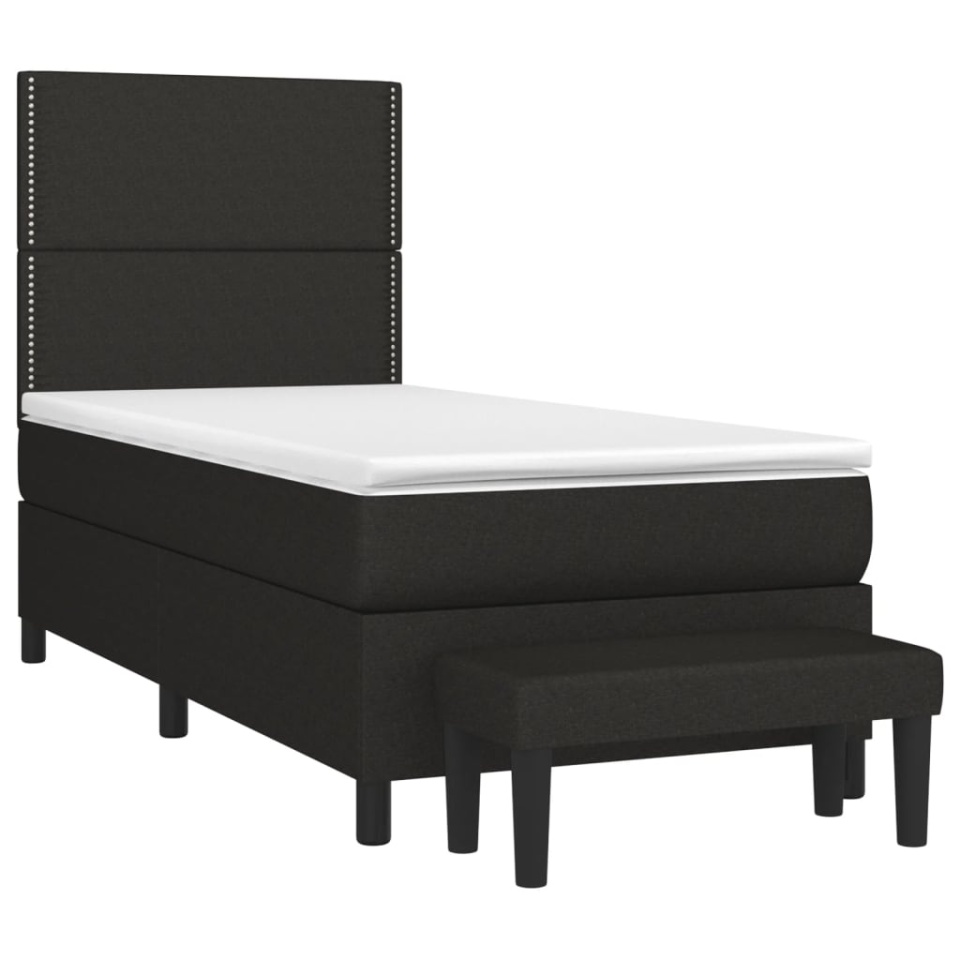 Pat box spring cu saltea, negru, 100x200 cm, textil - 2 | YEO