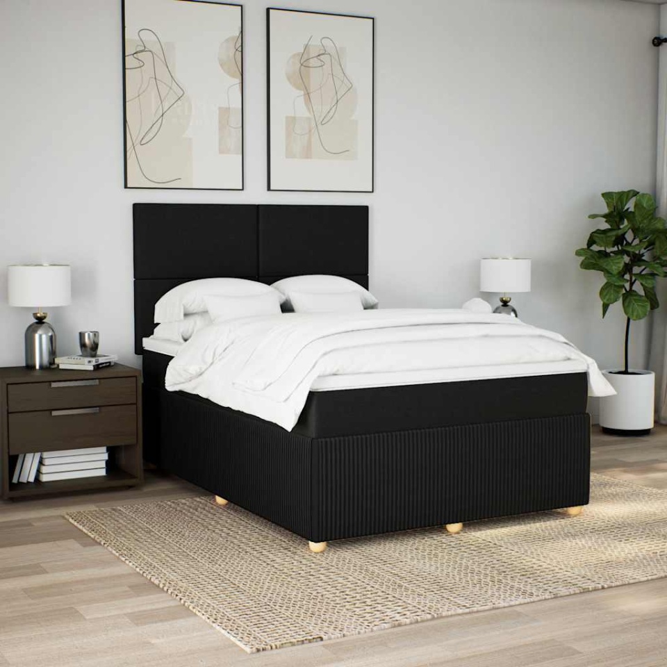 Pat box spring cu saltea, negru, 140x190 cm, textil - 2 | YEO