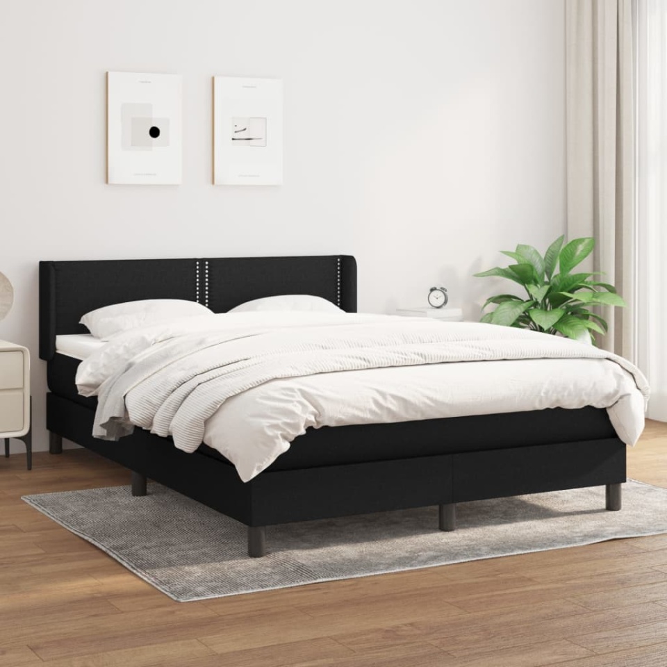 Pat box spring cu saltea, negru, 140x190 cm, textil