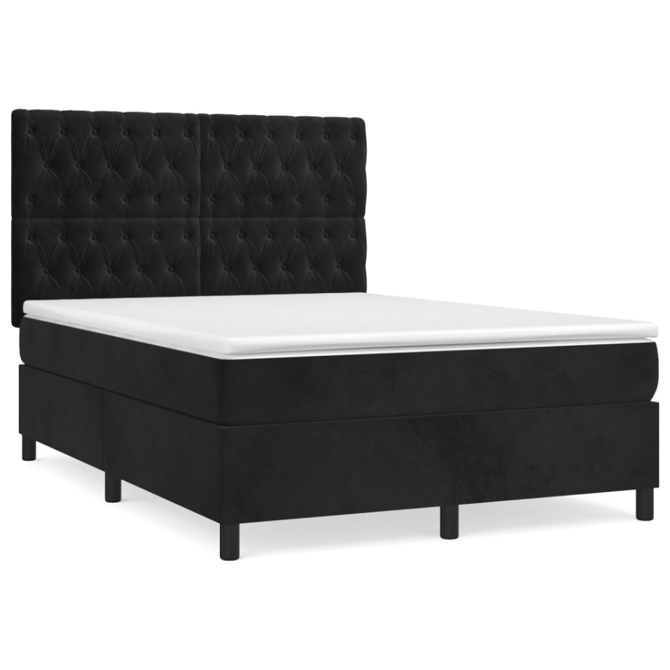 Pat box spring cu saltea, negru, 140x200 cm, catifea - 1 | YEO