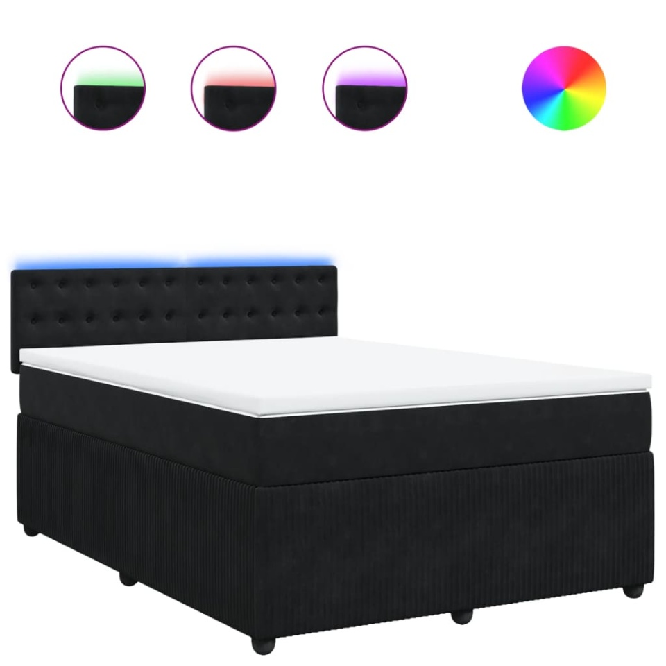 Pat box spring cu saltea, negru, 160x200 cm, catifea - 1 | YEO