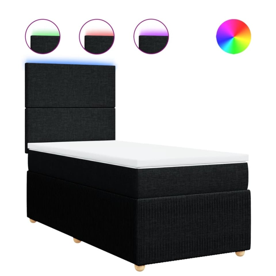 Pat box spring cu saltea, negru, 80x200 cm, textil - 1 | YEO