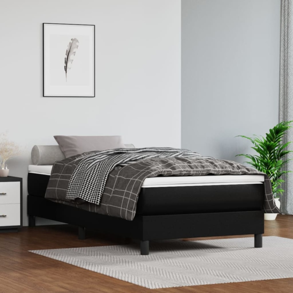 Pat box spring cu saltea, negru, 90x190 cm, piele ecologică